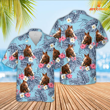 Uni Horse Sierra Blue Pattern 3D Hawaiian Shirt