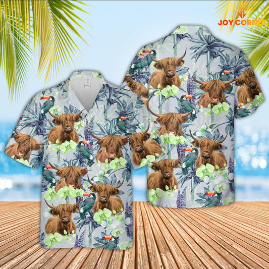 Uni Highland Cattle Flower Pattern 3D Hawaiian Shirt