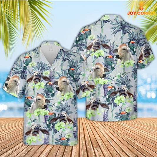 Uni Brahman Cattle Flower Pattern 3D Hawaiian Shirt
