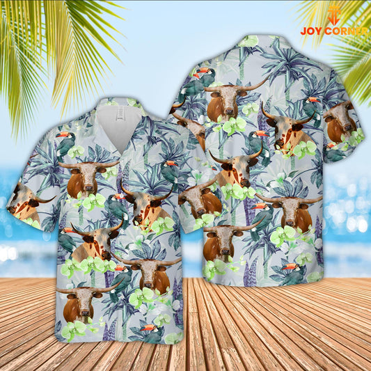 Uni Texas Longhorn Flower Pattern 3D Hawaiian Shirt