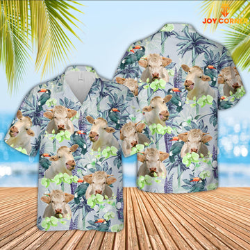 Uni Charolais Flower Pattern 3D Hawaiian Shirt