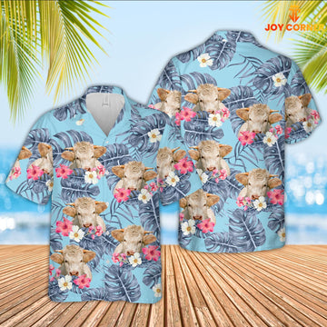 Uni Charolais Sierra Blue Pattern 3D Hawaiian Shirt