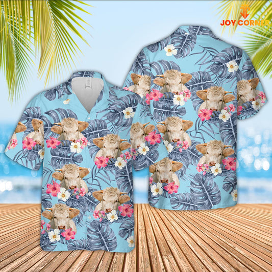 Uni Charolais Sierra Blue Pattern 3D Hawaiian Shirt