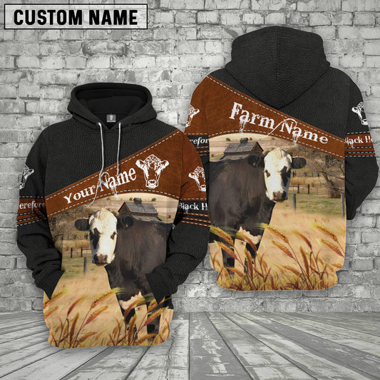 Uni Black Hereford On Farms Custom Name Printed 3D Black Hoodie