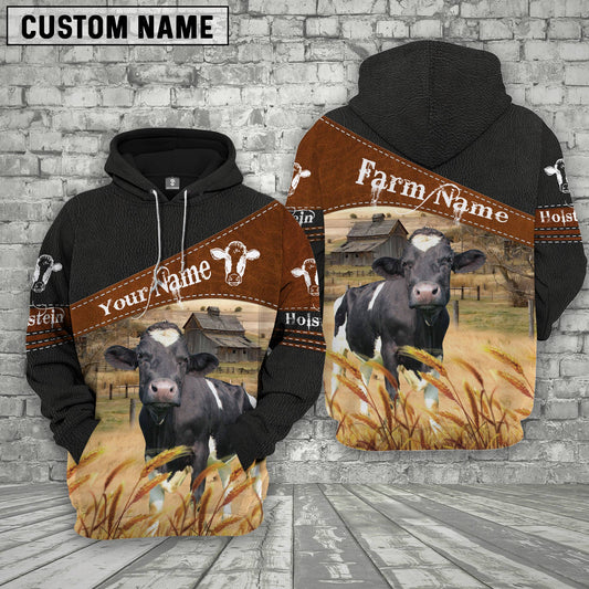 Uni Holstein On Farms Custom Name Printed 3D Black Hoodie