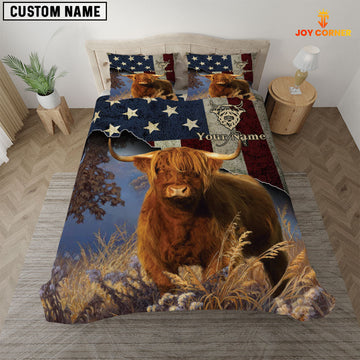 Uni Highland Cattle America Customized Name 3D Bedding Set