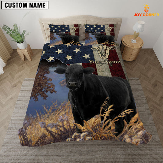 Uni Black Angus America Customized Name 3D Bedding Set