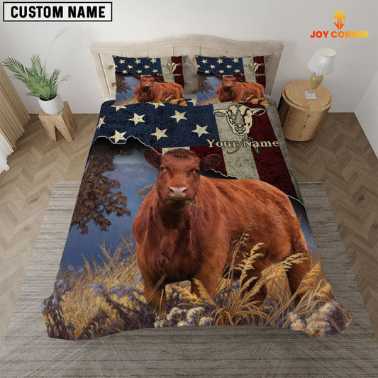 Uni Red Angus America Customized Name 3D Bedding Set