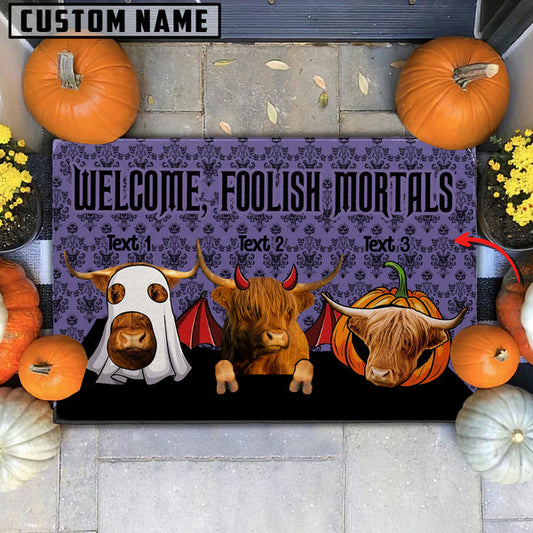 Uni Custom Name Highland Welcome Foolish Mortals Doormat