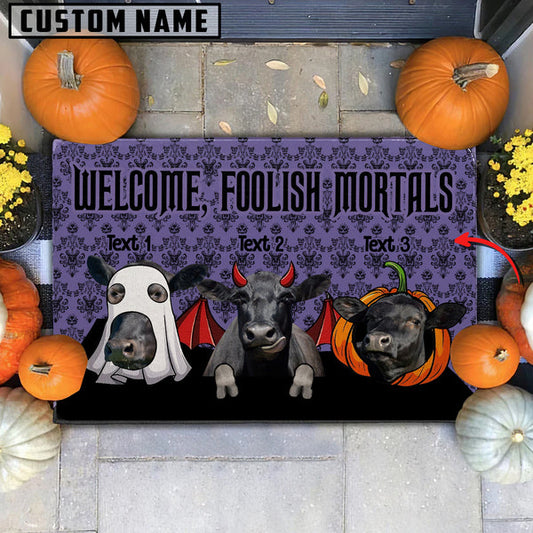 Uni Custom Name Black Angus Welcome Foolish Mortals Doormat