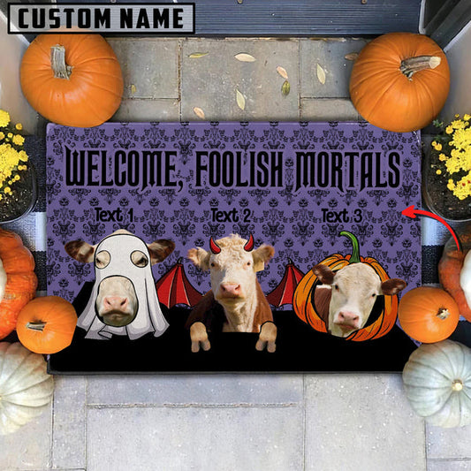 Uni Custom Name Hereford Welcome Foolish Mortals Doormat