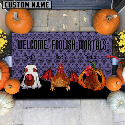 Uni Custom Name Chicken Welcome Foolish Mortals Doormat