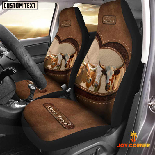 Uni Texas Longhorn Pattern Customized Name Heart Car Seat Cover Set