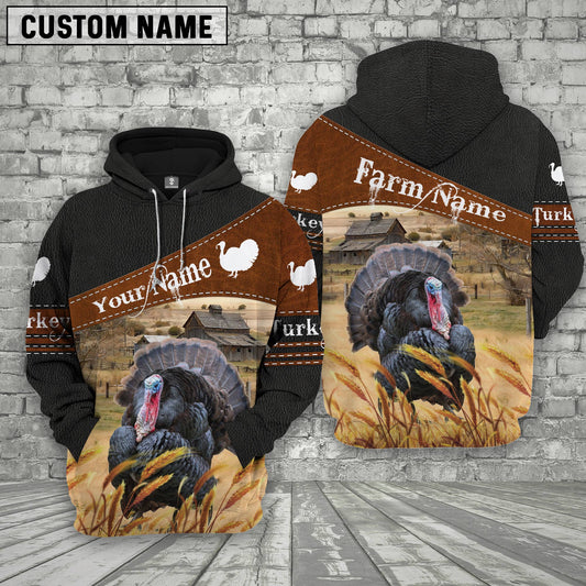 Uni Turkey On Farm Custom Name Printed 3D Black Hoodie