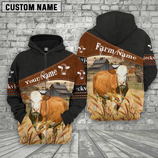 Uni Fleckvieh On Farm Custom Name Printed 3D Black Hoodie