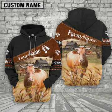 Uni Gelbvieh On Farm Custom Name Printed 3D Black Hoodie