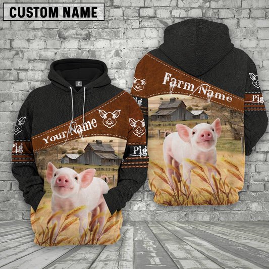 Uni Pig On Farm Custom Name Printed 3D Black Hoodie