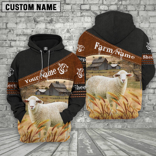 Uni Sheep On Farm Custom Name Printed 3D Black Hoodie