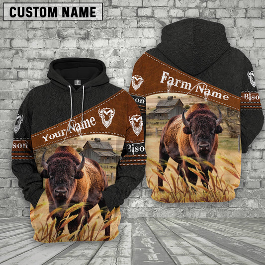 Uni Bison On Farm Custom Name Printed 3D Black Hoodie