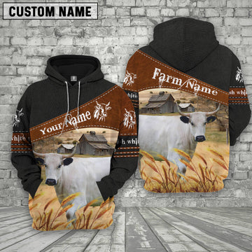 Uni British White Park On Farm Custom Name Printed 3D Black Hoodie