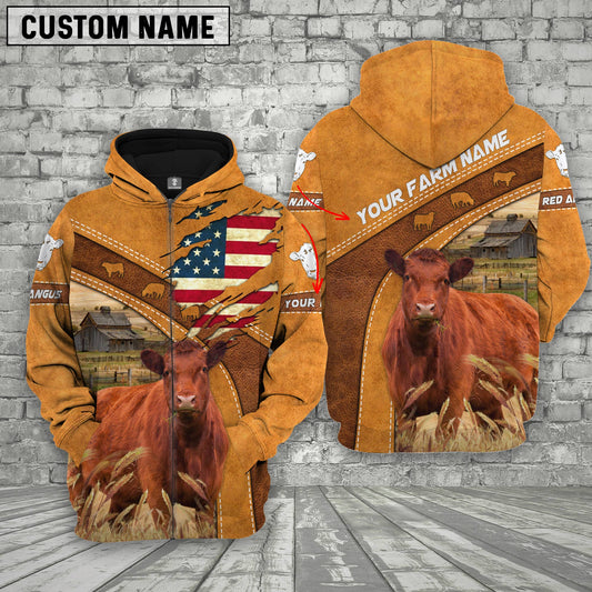 Uni Personalized Name 3D Red Angus Flag Hoodie