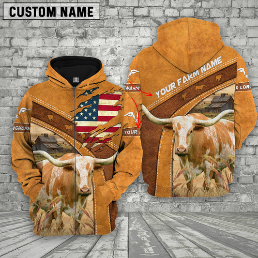 Uni Personalized Name 3D Texas Longhorn Flag Hoodie