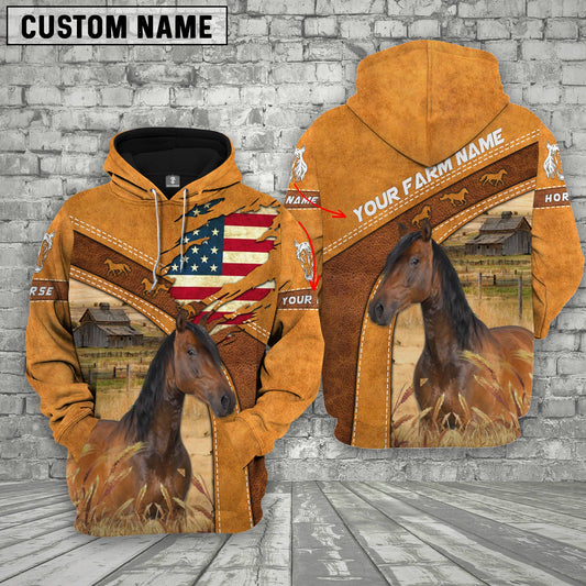 Uni Personalized Name 3D Horse Flag Hoodie