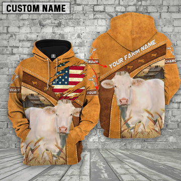 Uni Personalized Name 3D Charolais Flag Hoodie