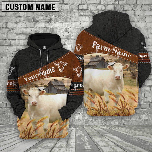 Uni Charolais On Farm Custom Name Printed 3D Black Hoodie