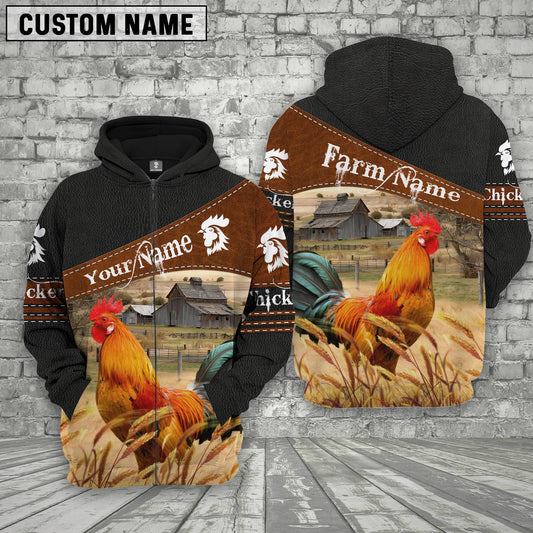 Uni Chicken On Farm Custom Name Printed 3D Black Hoodie