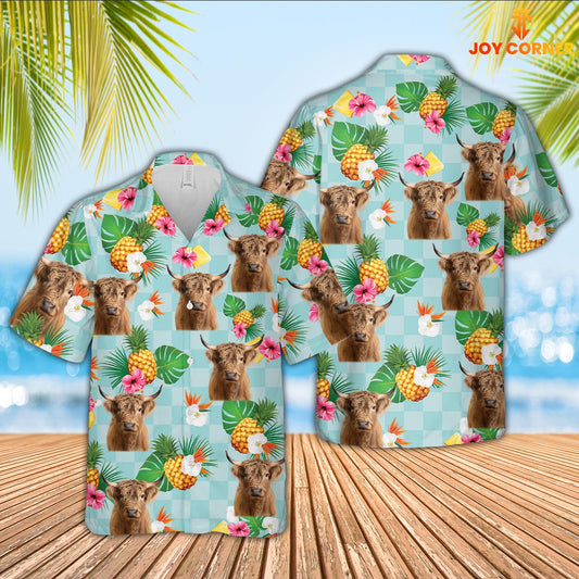 Uni Highland Cattle Flower Pattern 3D Hawaiian Shirt