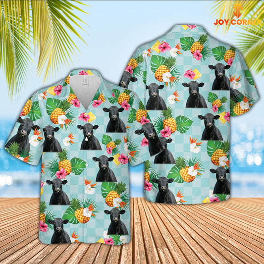 Uni Black Angus Flower Pattern 3D Hawaiian Shirt