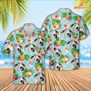 Uni Brahman Cattle Flower Pattern 3D Hawaiian Shirt