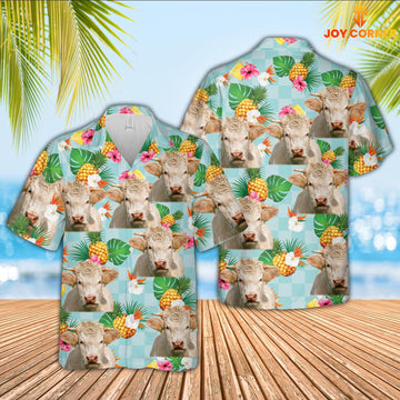 Uni Charolais Flower Pattern 3D Hawaiian Shirt