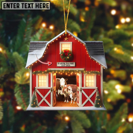 Uni Happy Farm Hereford Christmas Gift Red Barn Custom Shape Acrylic Ornament