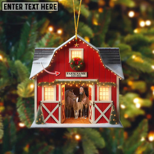 Uni Happy Farm Horse Christmas Gift Red Barn Custom Shape Acrylic Ornament