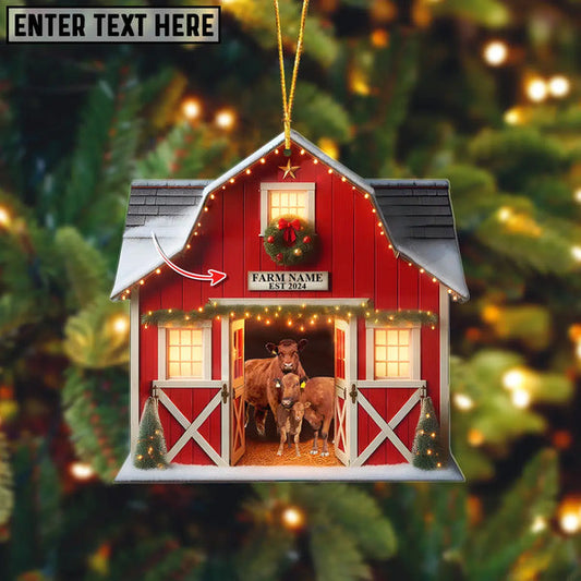 Uni Happy Farm Red Angus Christmas Gift Red Barn Custom Shape Acrylic Ornament