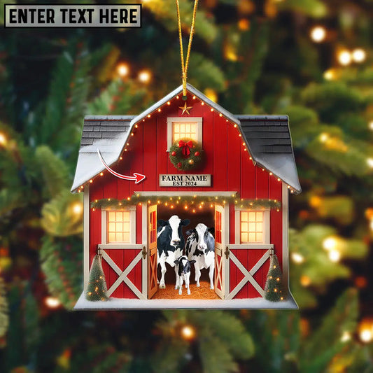 Uni Happy Farm Holstein Christmas Gift Red Barn Custom Shape Acrylic Ornament