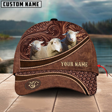 Uni Dormer Sheep Personalized Name Brown Carving Leather Pattern 3D Classic Cap