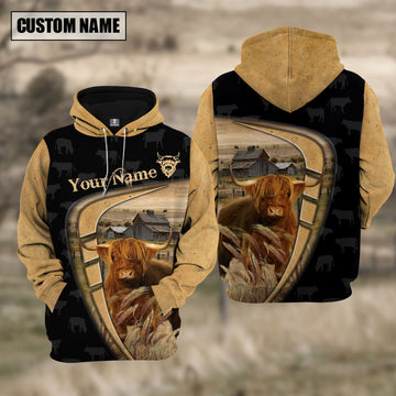 Uni Personalized Name Farm Highland Black Yellow Hoodie