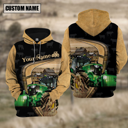 Uni Personalized Name Farm Tractor Black Yellow Hoodie