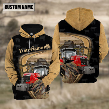 Uni Personalized Name Farm Red Tractor Black Yellow Hoodie