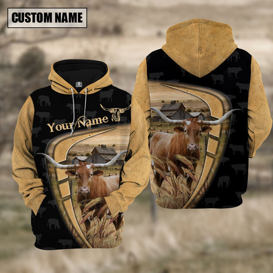 Uni Personalized Name Farm Texas Longhorn Black Yellow Hoodie