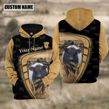 Uni Personalized Name Farm Belted Galloway Black Yellow Hoodie