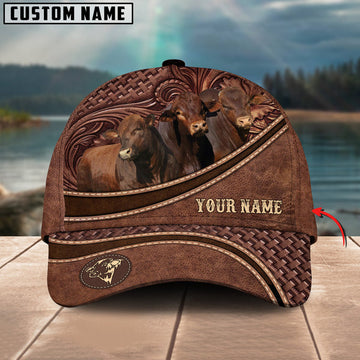 Uni Beefmaster Personalized Name Brown Carving Leather Pattern 3D Classic Cap