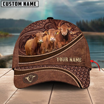 Uni Limousin Personalized Name Brown Carving Leather Pattern 3D Classic Cap