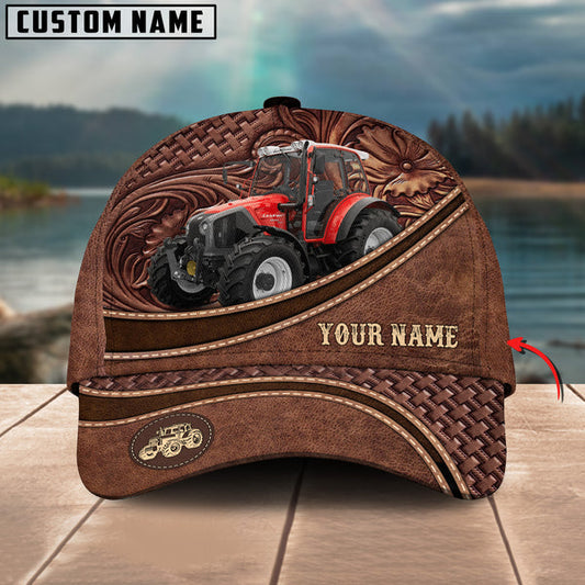 Uni Tractor Personalized Name Brown Carving Leather Pattern 3D Classic Cap