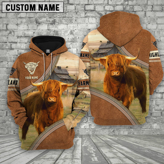 Uni Personalized Name Farm Highland Cattle Light Brown Hoodie