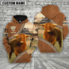 Uni Personalized Name Farm Highland Cattle Light Brown Hoodie