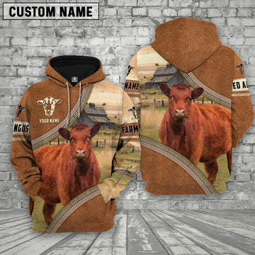 Uni Personalized Name Farm Red Angus Cattle Light Brown Hoodie